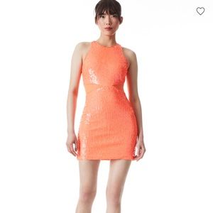 Alice + Olivia Orange Sequin Mini Dress